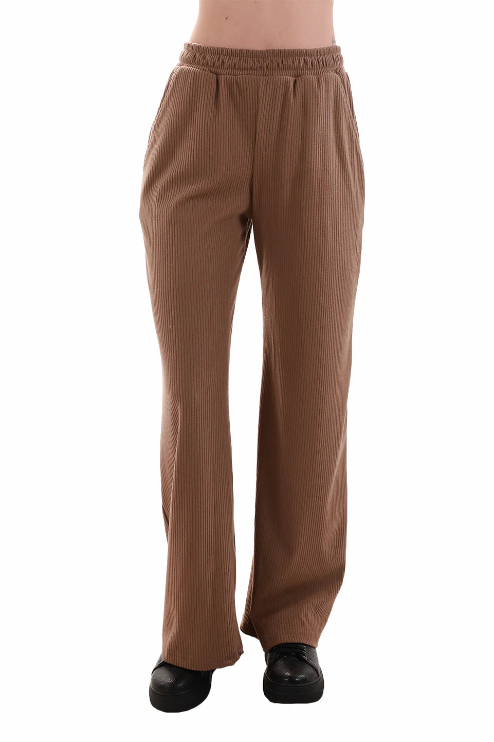 Velvet Light Brown Pants with Elastic Waist