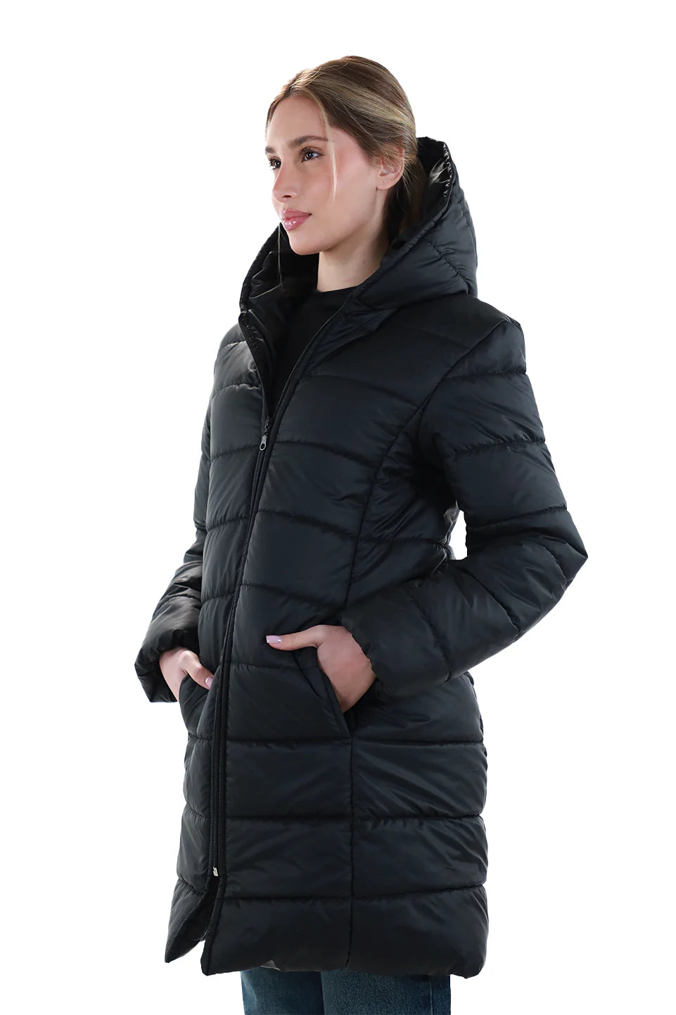 Long Black Puffer Jacket With Hood