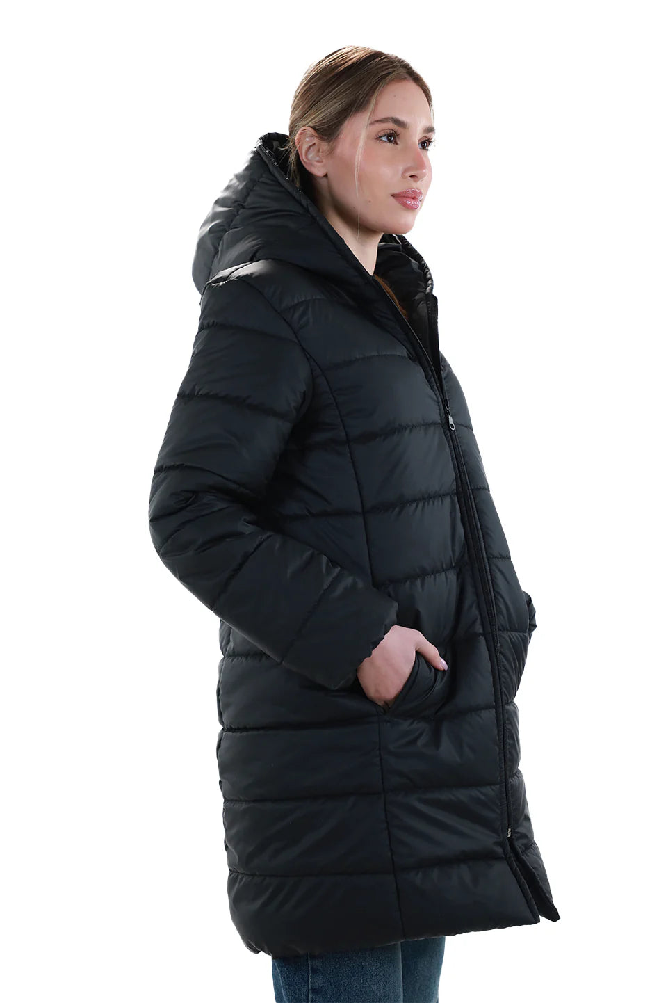 Long Black Puffer Jacket With Hood