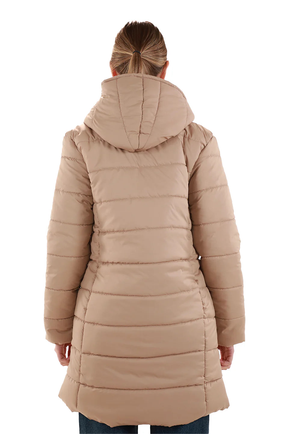 Long Beige Puffer Jacket With Hood