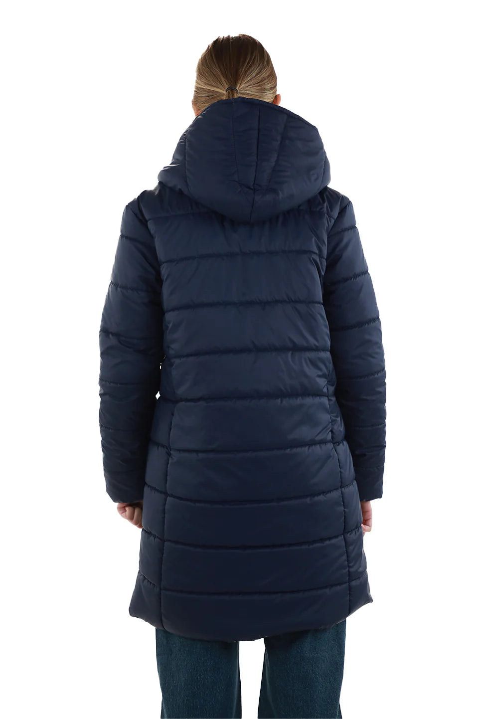 Long Navy Puffer Jacket With Hood