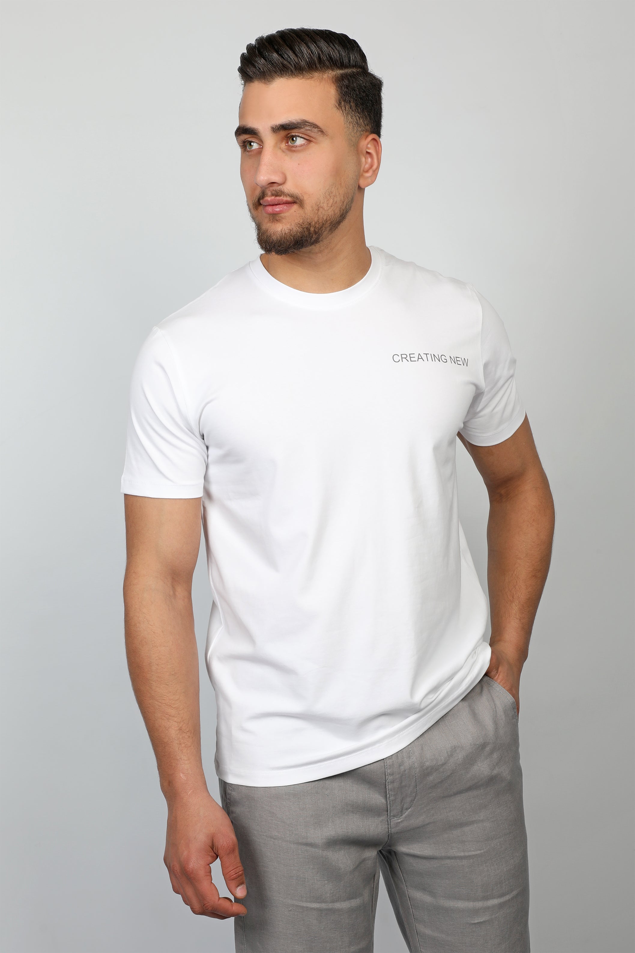 Men White T-shirt Front and Lower Back Design