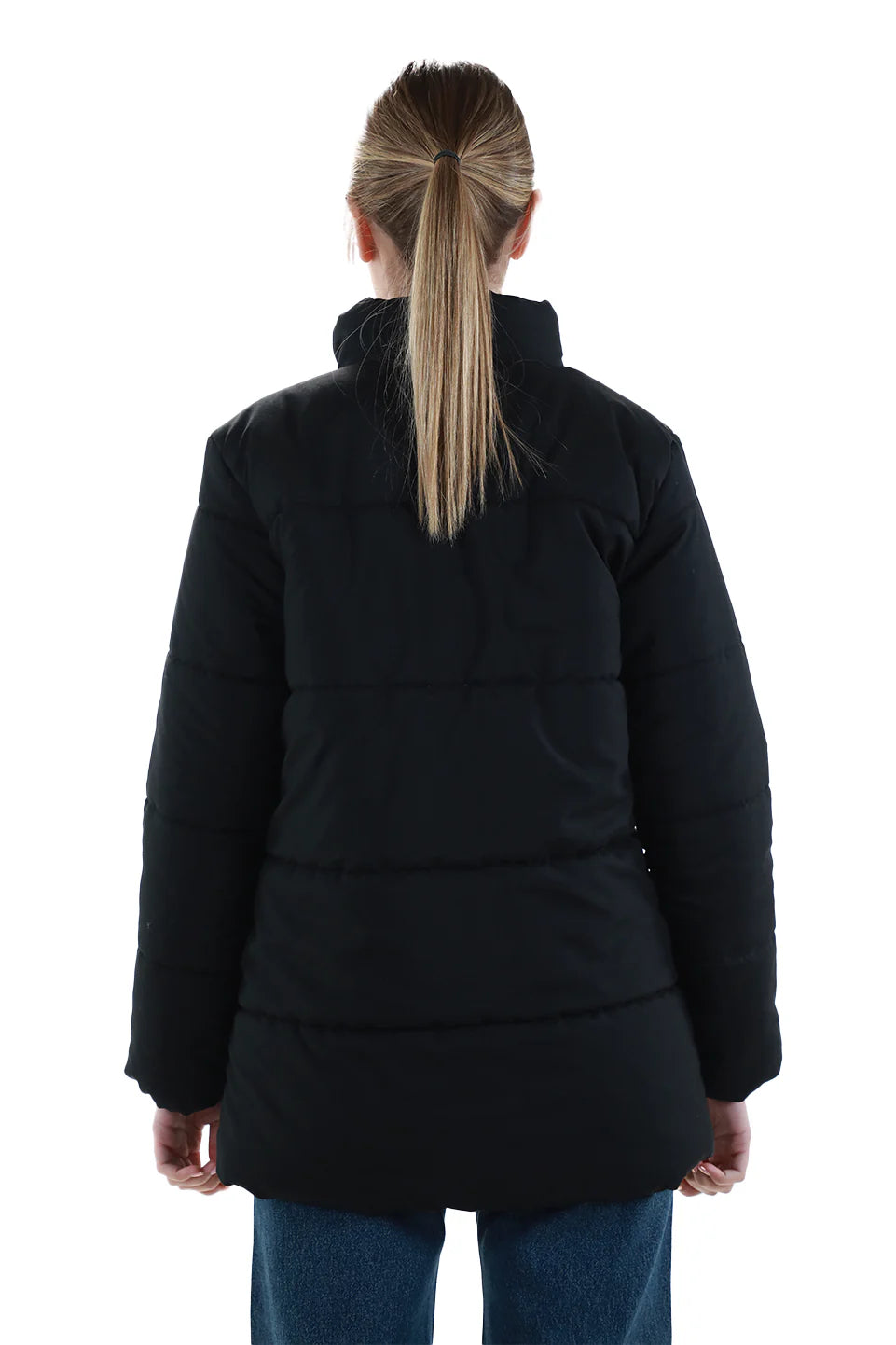 Black Puffer Jacket With Stand Up Collar