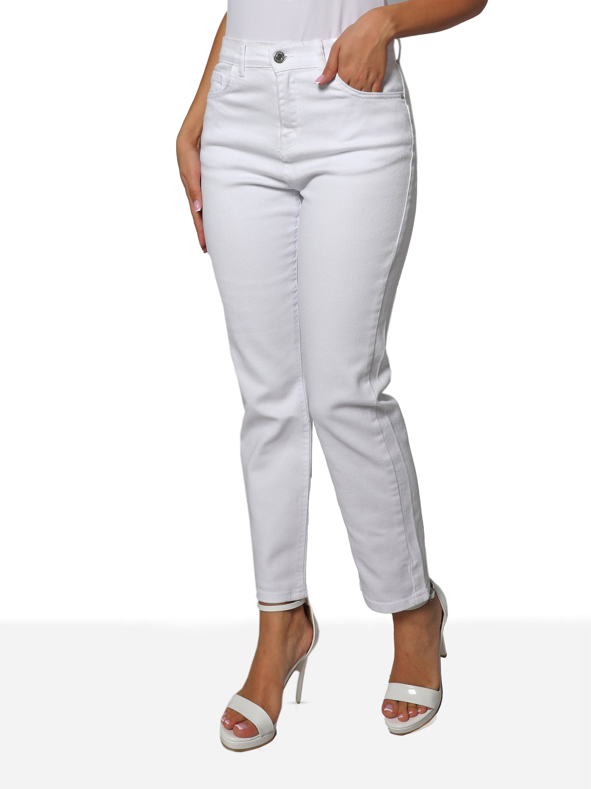 Women White Denim Mom-Fit Jeans
