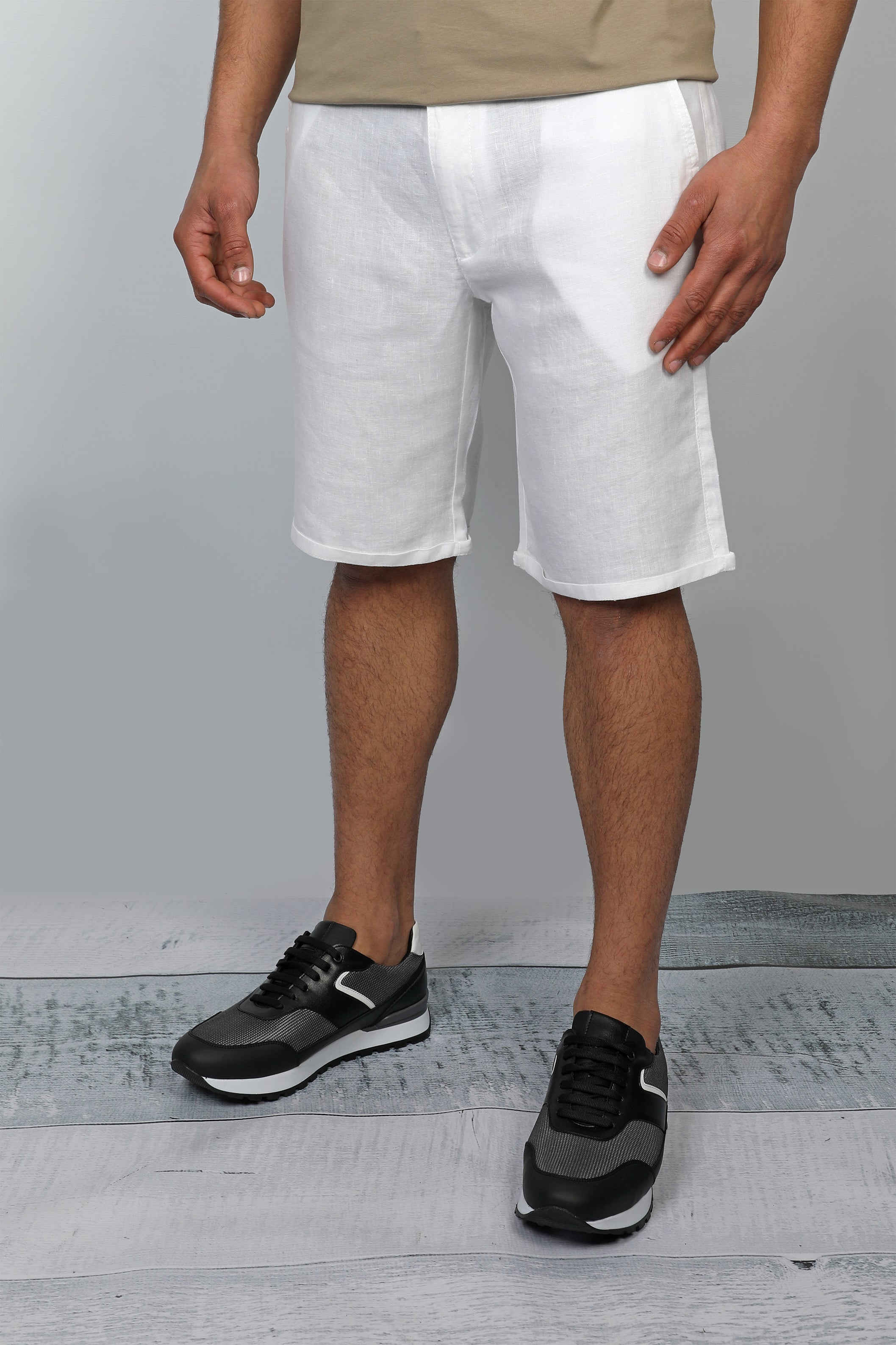 Men White Linen Short
