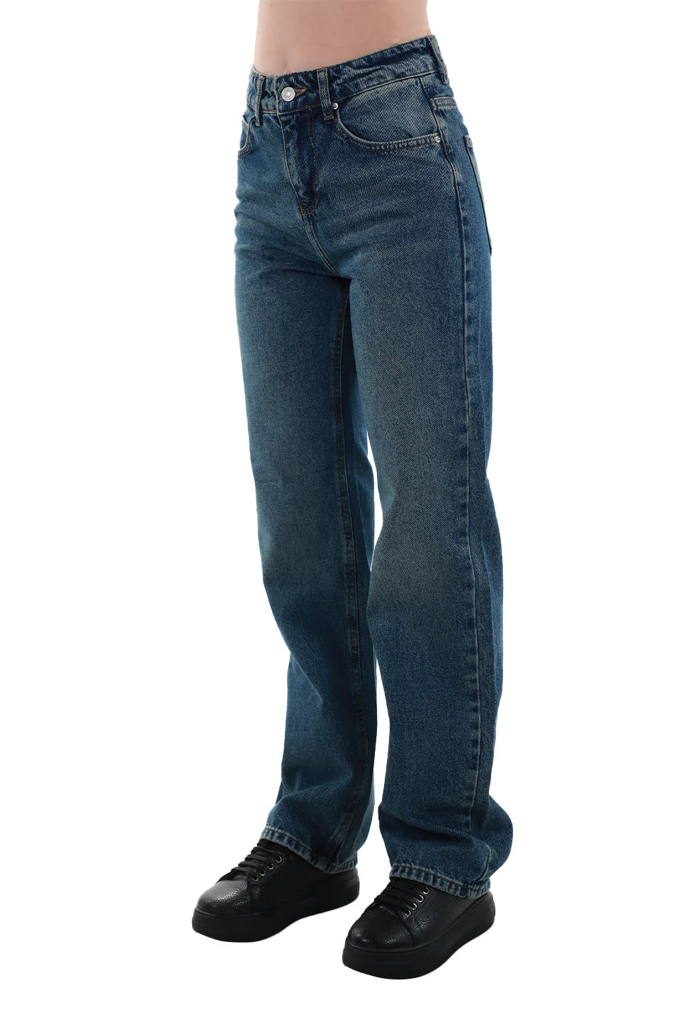 Blue Wide Leg Jeans With Zipper To Close