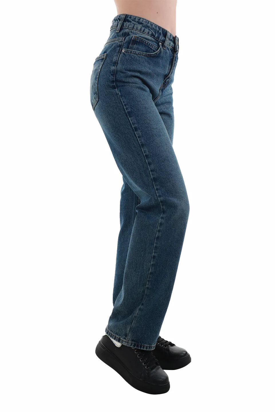 Blue Wide Leg Jeans With Zipper To Close