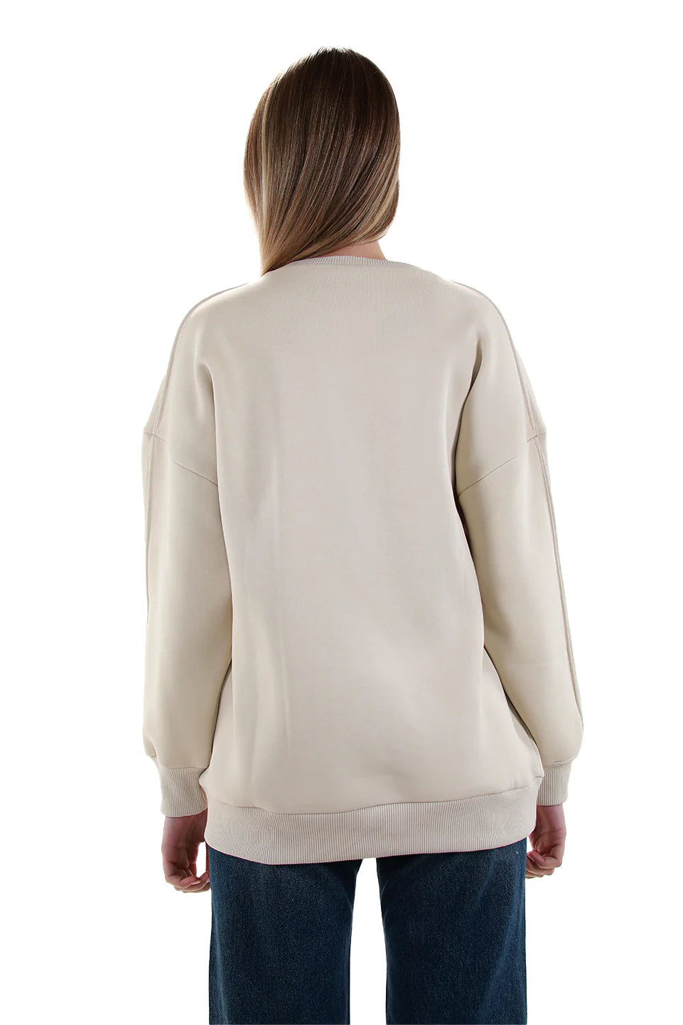 Long Sleeved Beige Sweater with Printed Front Design