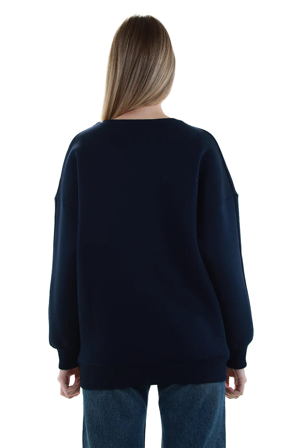 Long Sleeved Navy Sweater with Printed Front Design