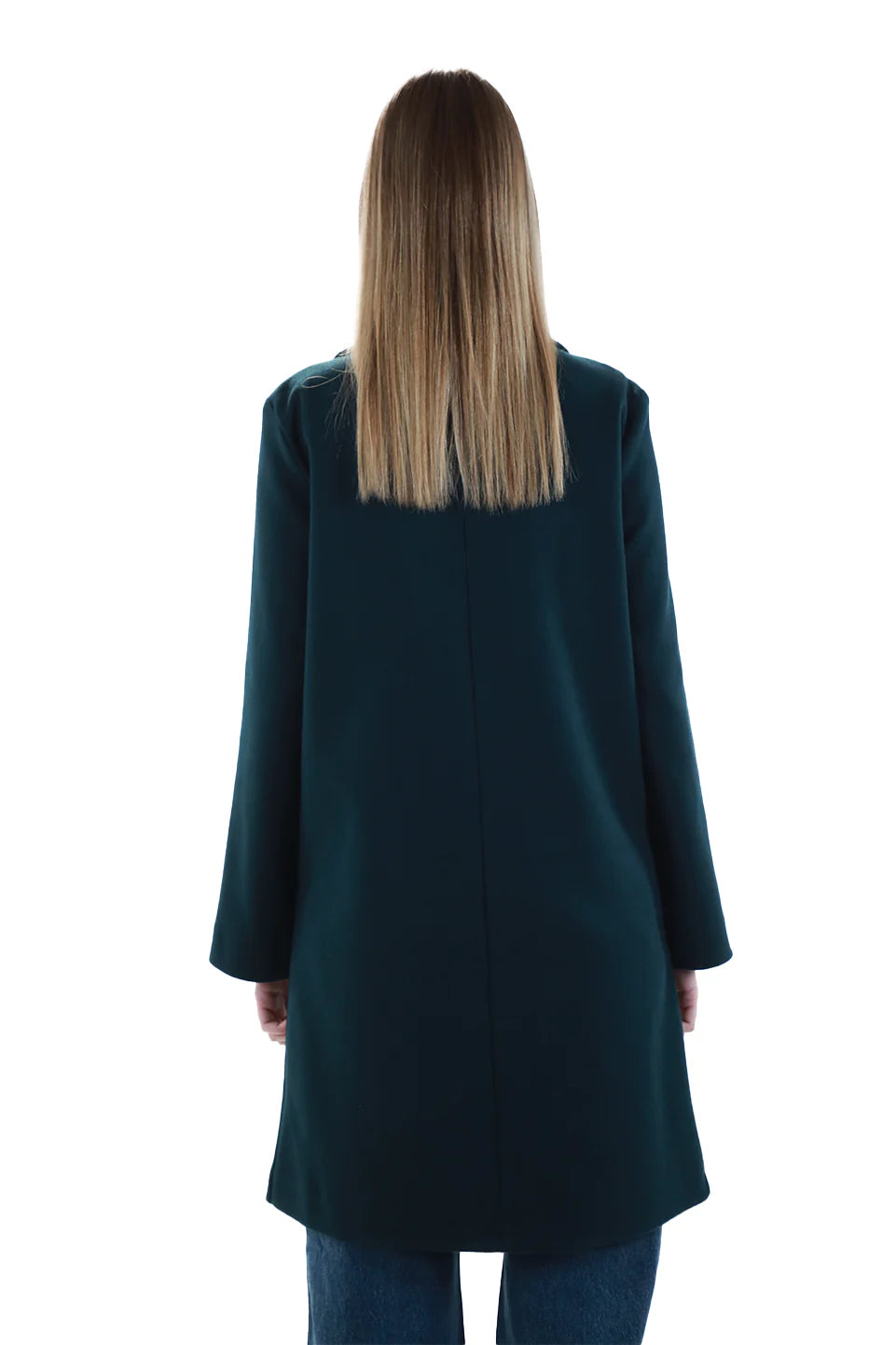 Dark Green Buttoned Coat With Slanted Pockets