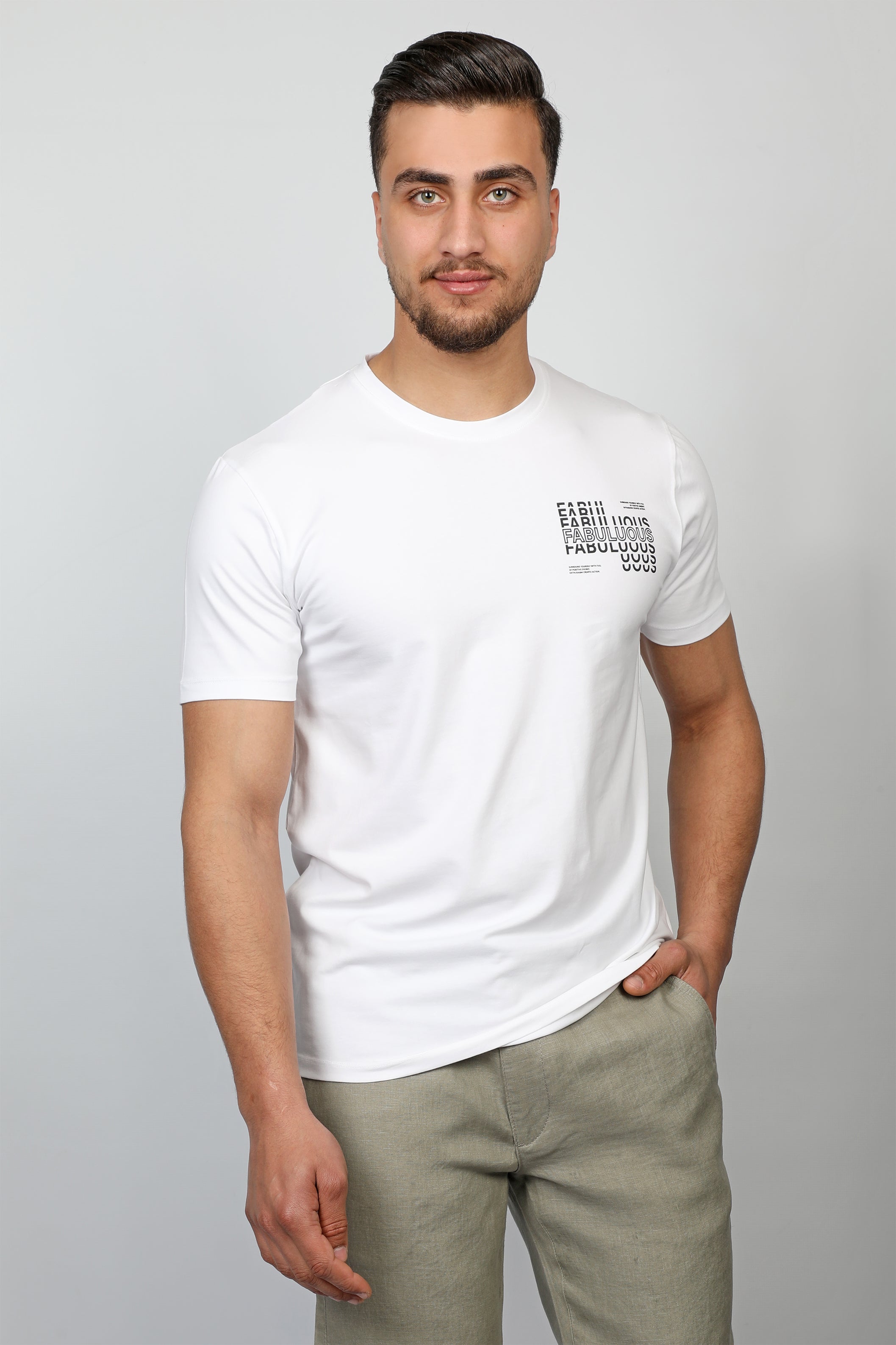 Men White T-shirt With Fabuluous Design On Front