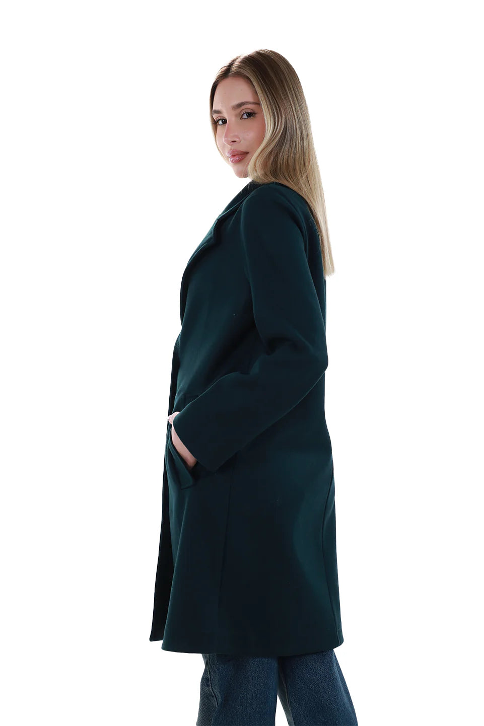 Dark Green Buttoned Coat With Slanted Pockets