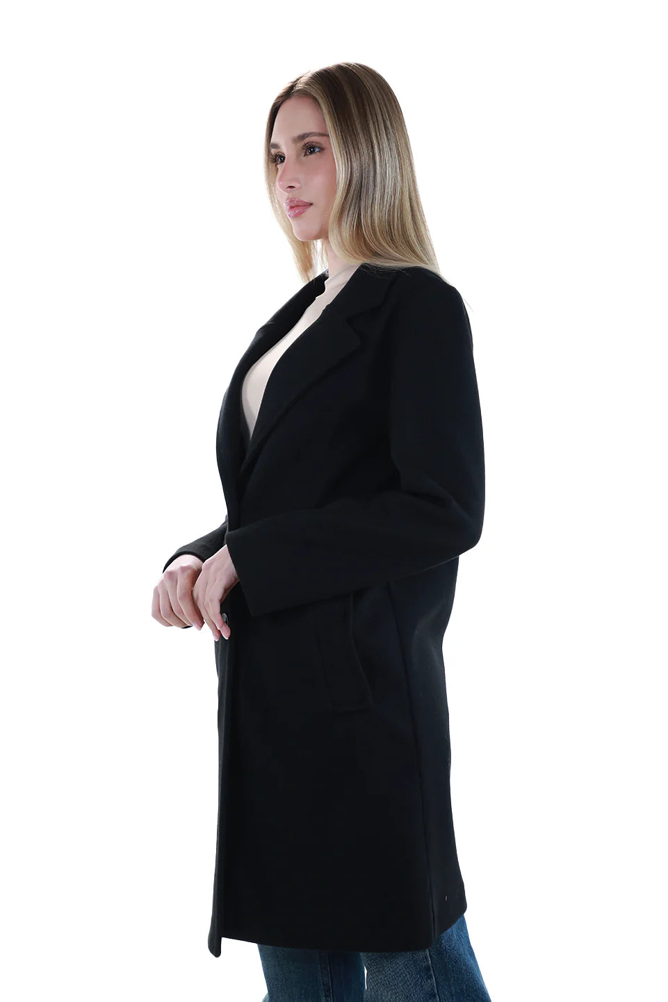 Black Buttoned Coat With Slanted Pockets