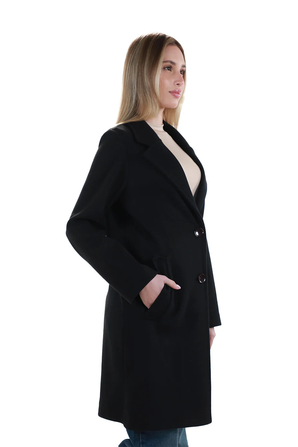 Black Buttoned Coat With Slanted Pockets