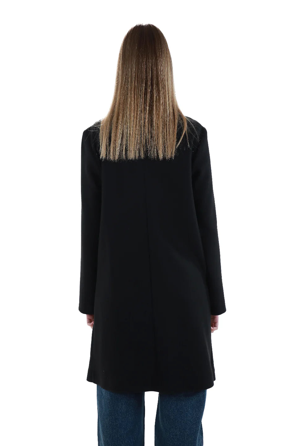 Black Buttoned Coat With Slanted Pockets