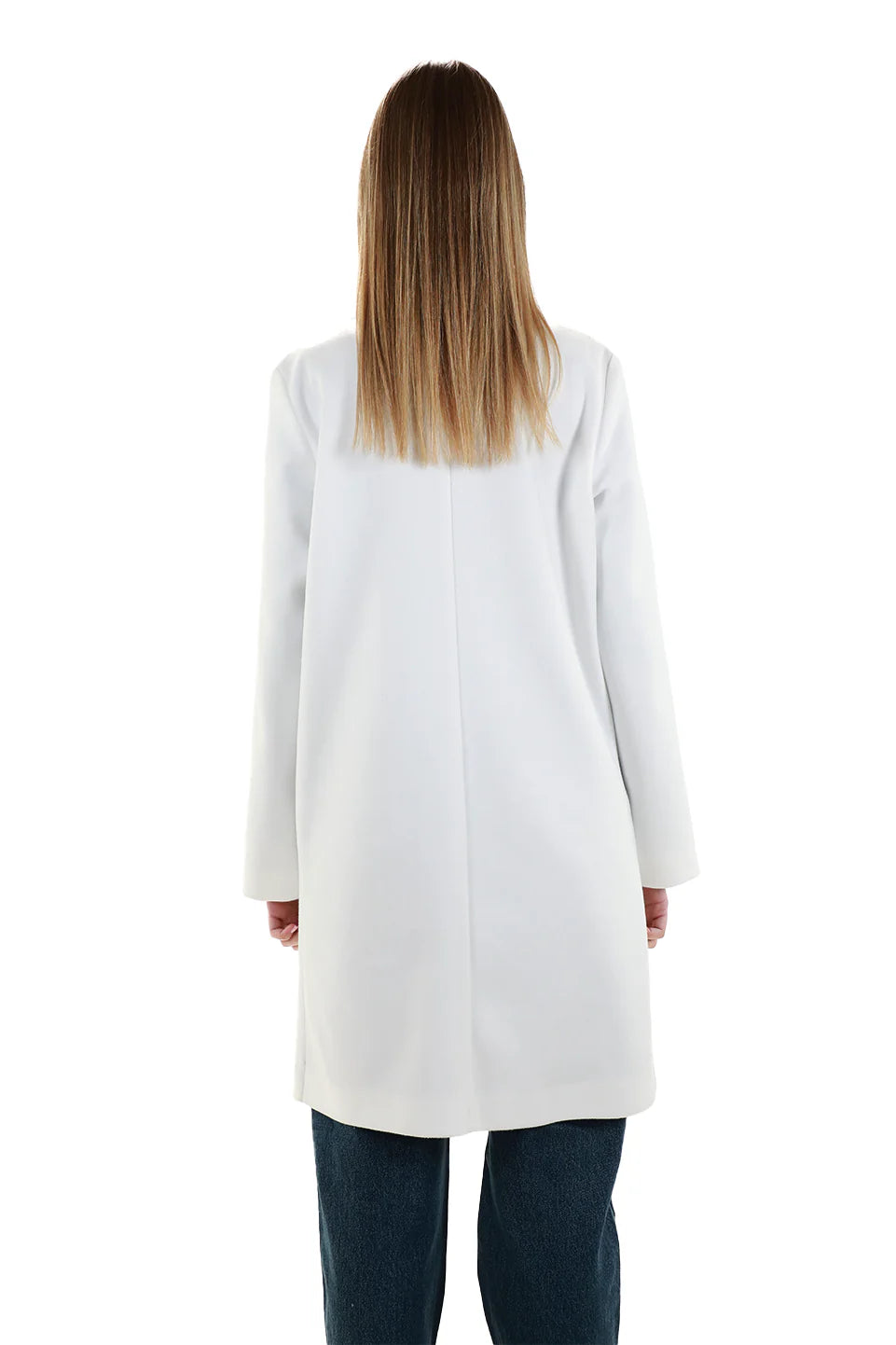 White Buttoned Coat With Slanted Pockets