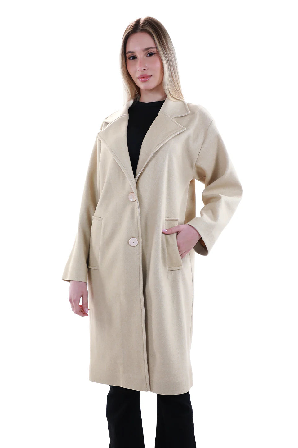 Beige Length Knee Coat