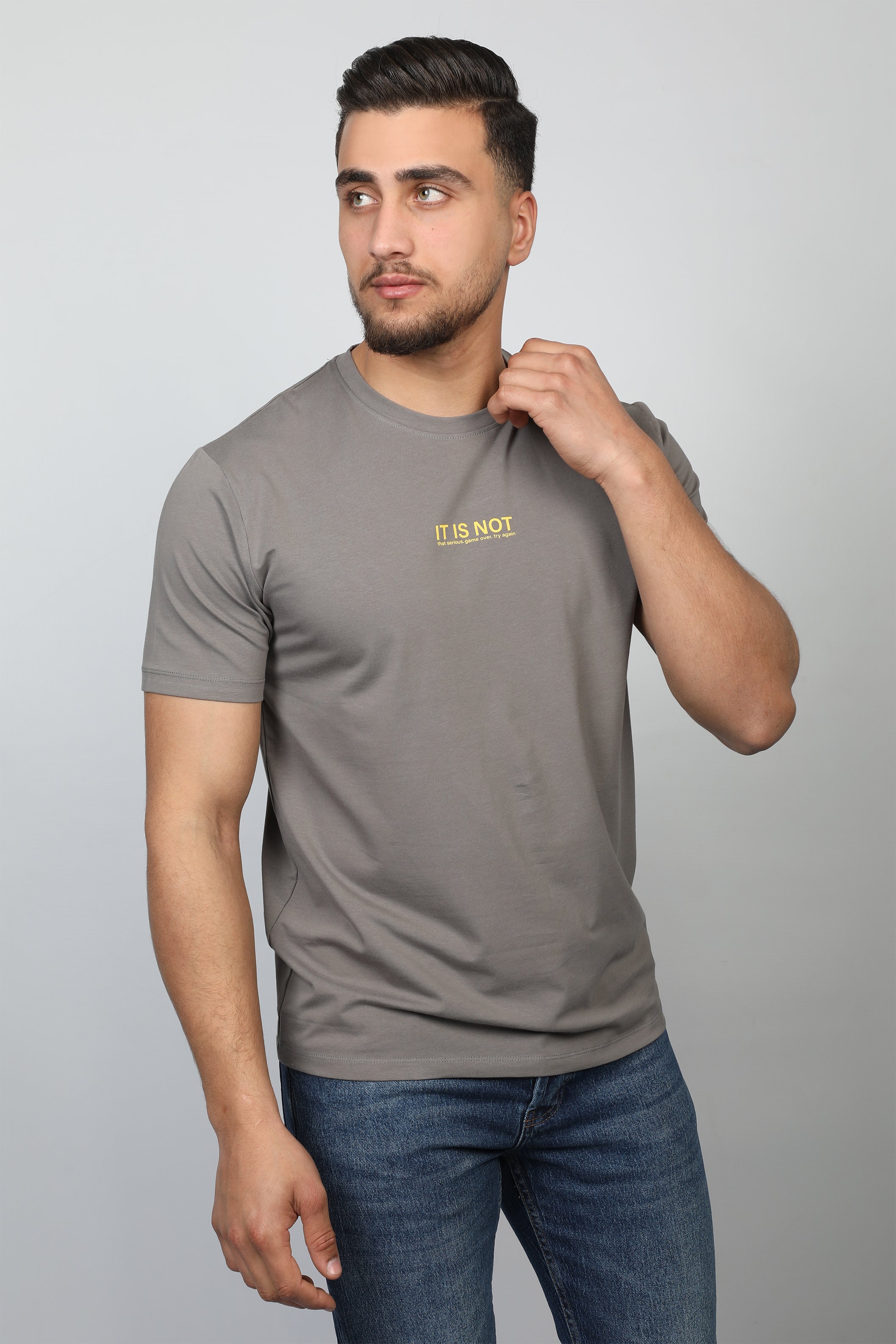 Men Light Grey T-shirt With Simple Design