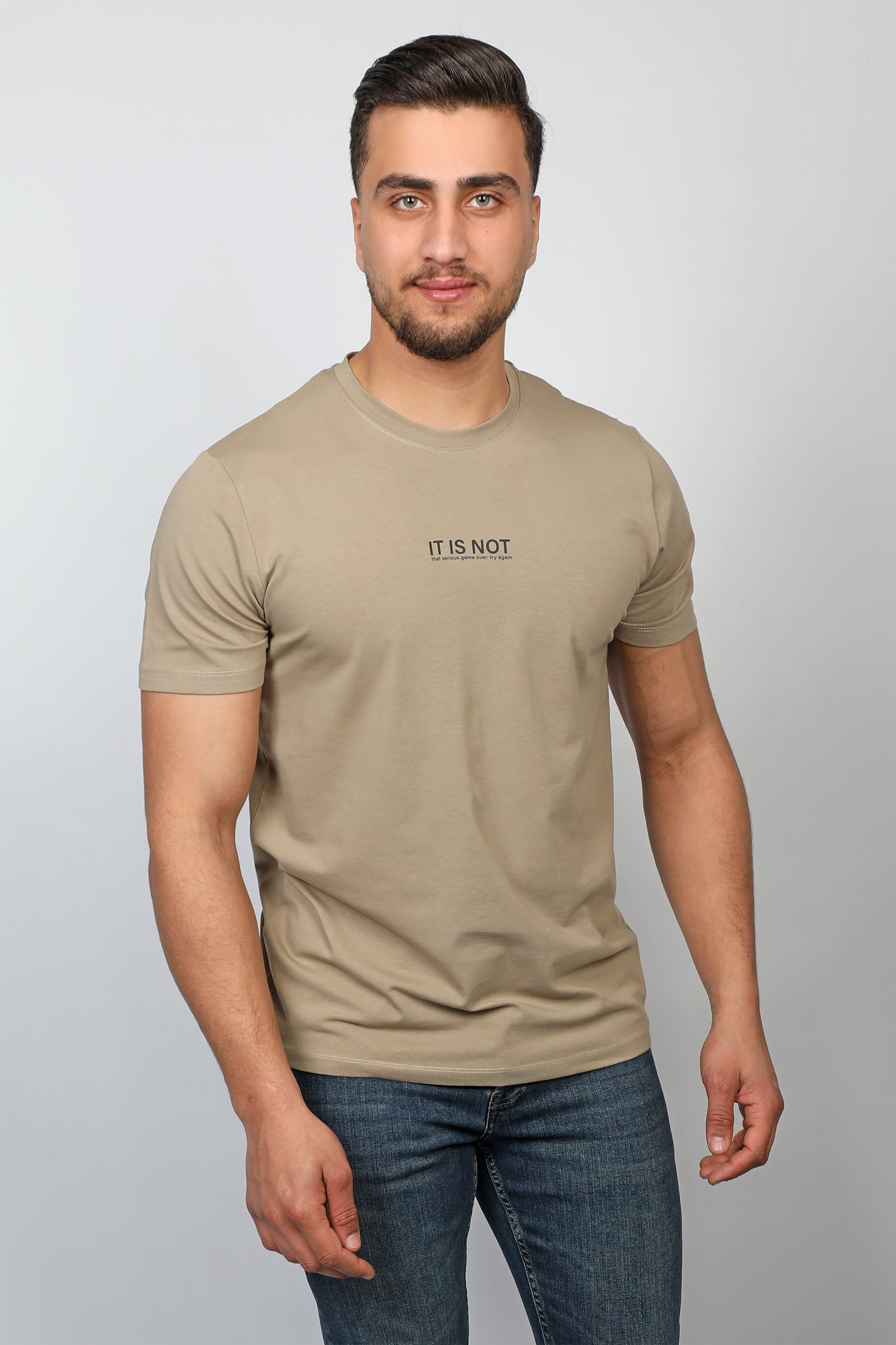 Men Light Khaki T-shirt With Simple Design