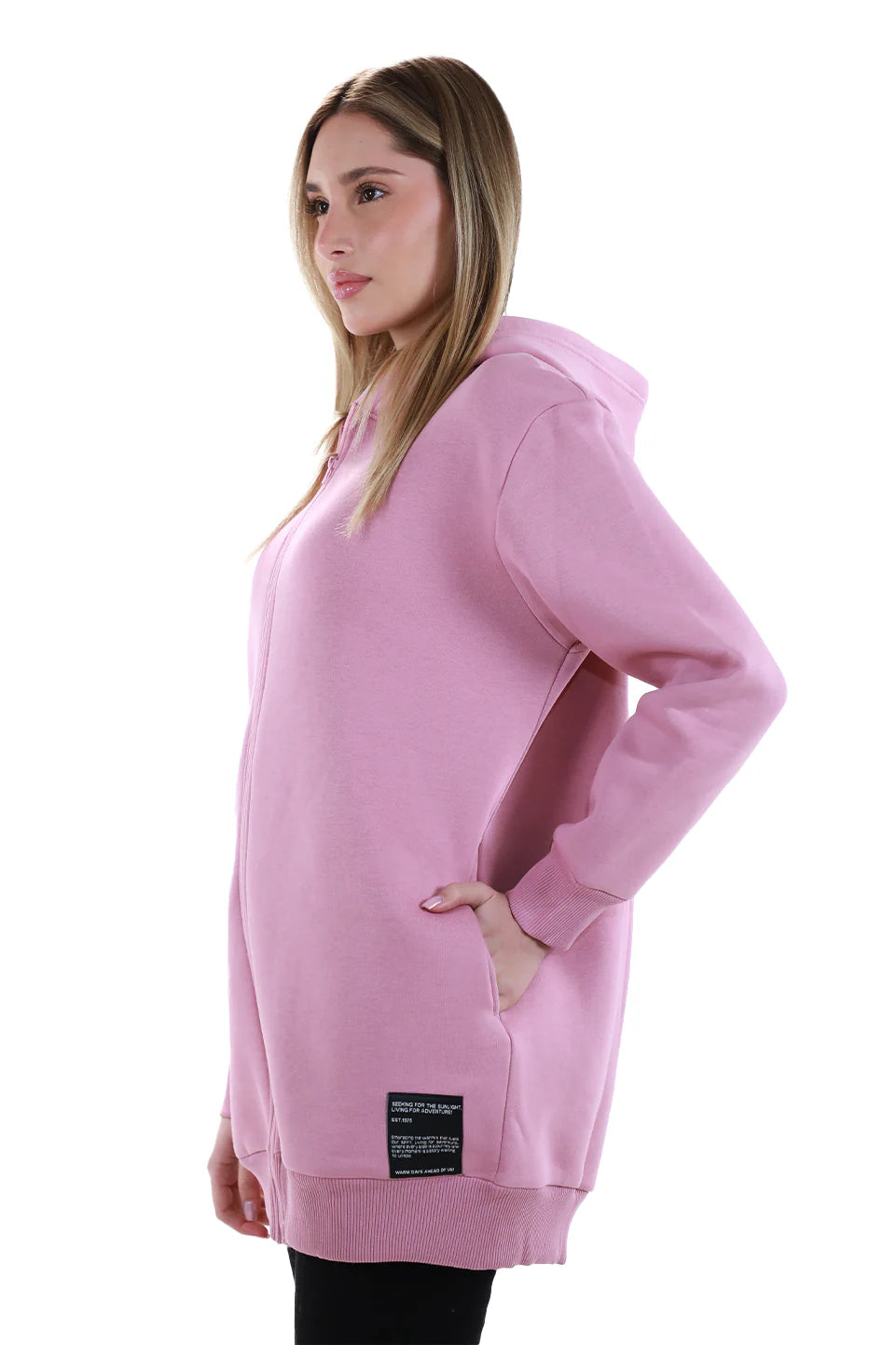 Long Pink Zippered Jacket Fleece Inside