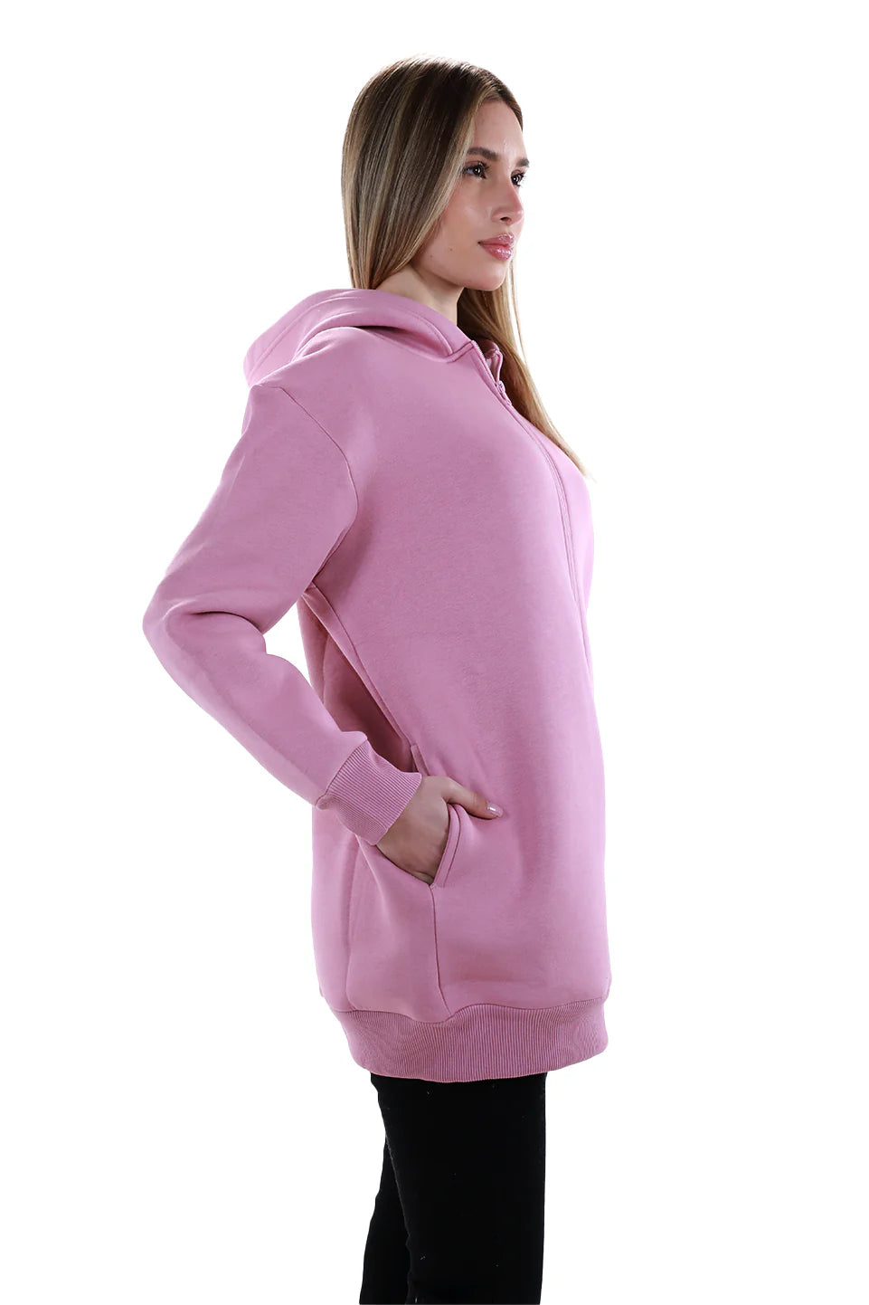 Long Pink Zippered Jacket Fleece Inside