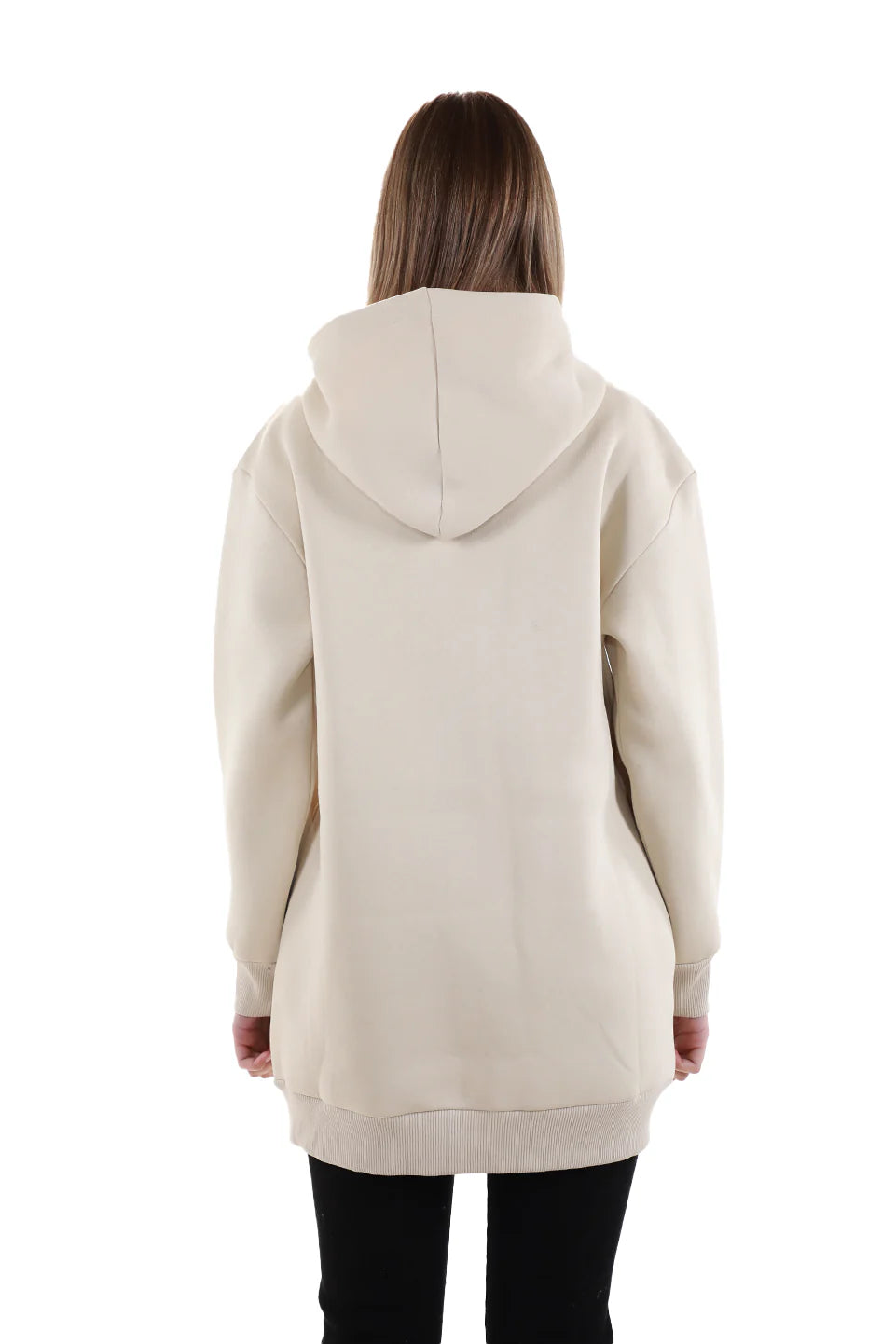 Long Beige Zippered Jacket Fleece Inside