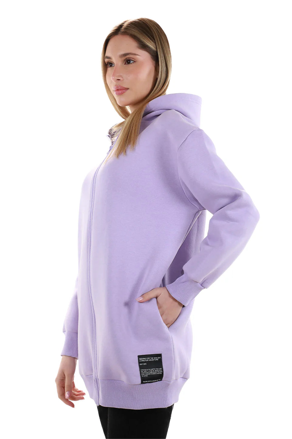 Long Purple Zippered Jacket Fleece Inside