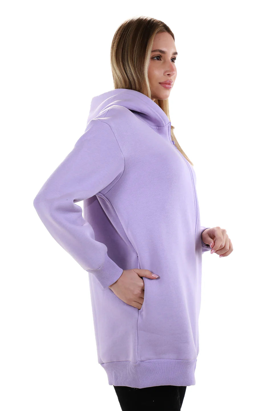 Long Purple Zippered Jacket Fleece Inside