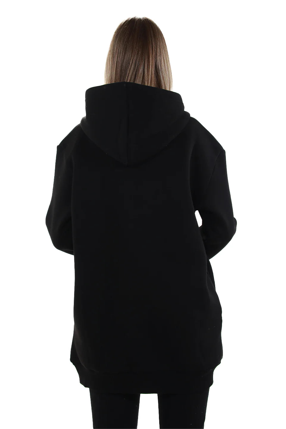 Long Black Zippered Jacket Fleece Inside