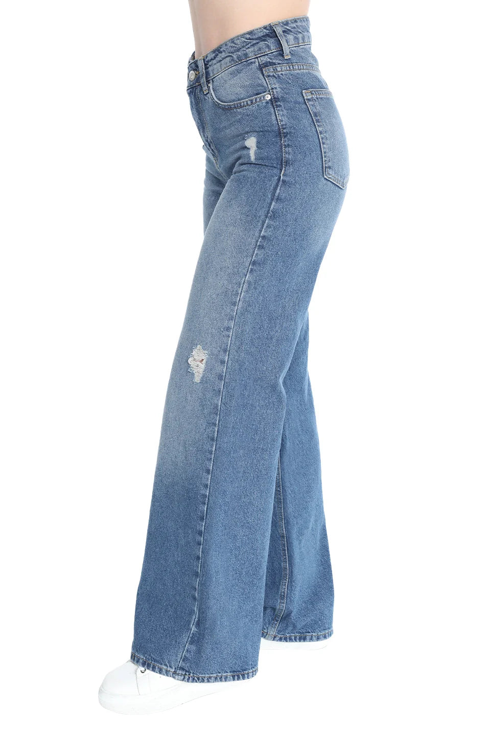 Wide Leg Ripped Dark Blue Jeans