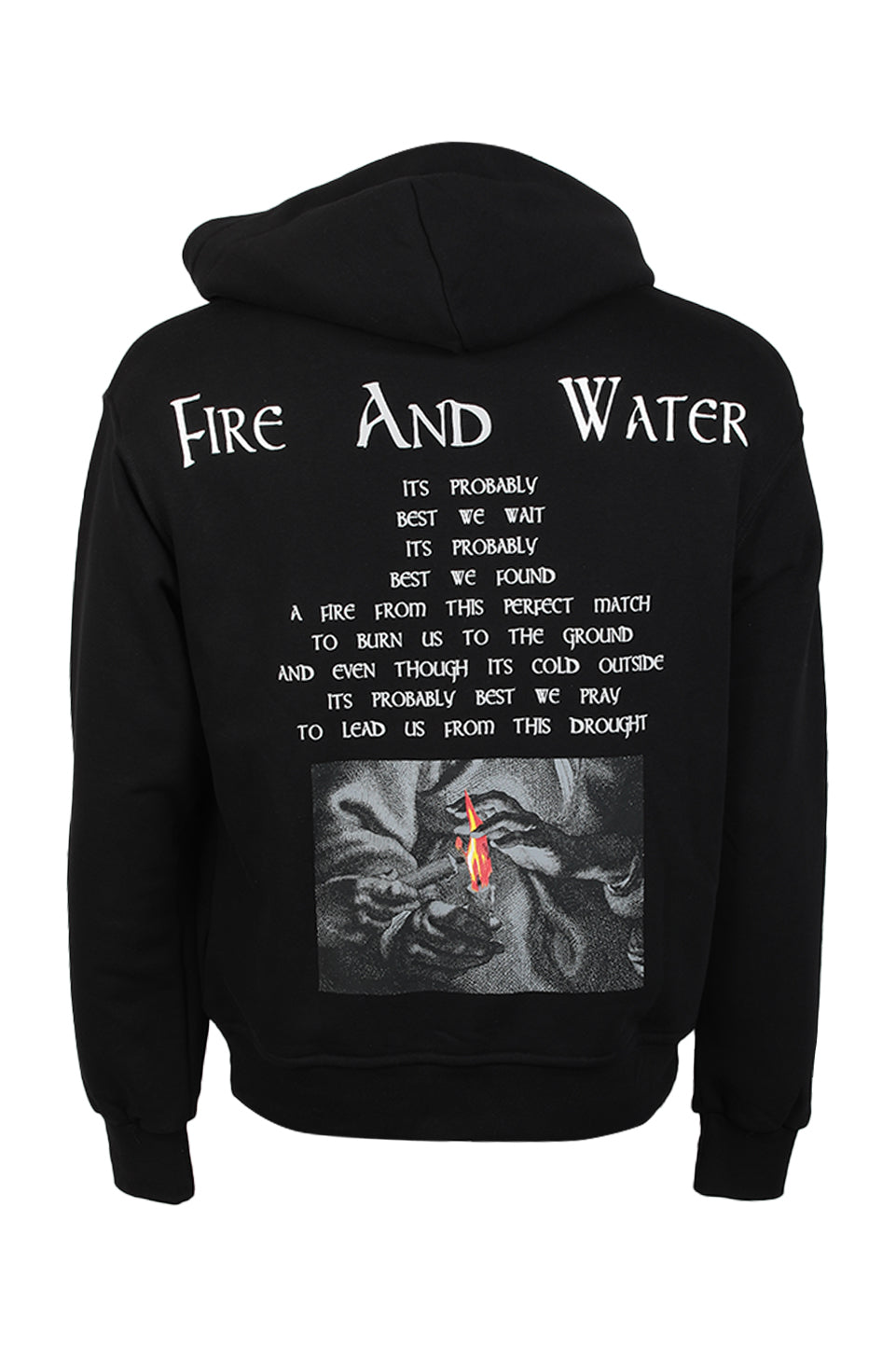 Black Casual Hoodie With "Fire And Water" Front Simple Design