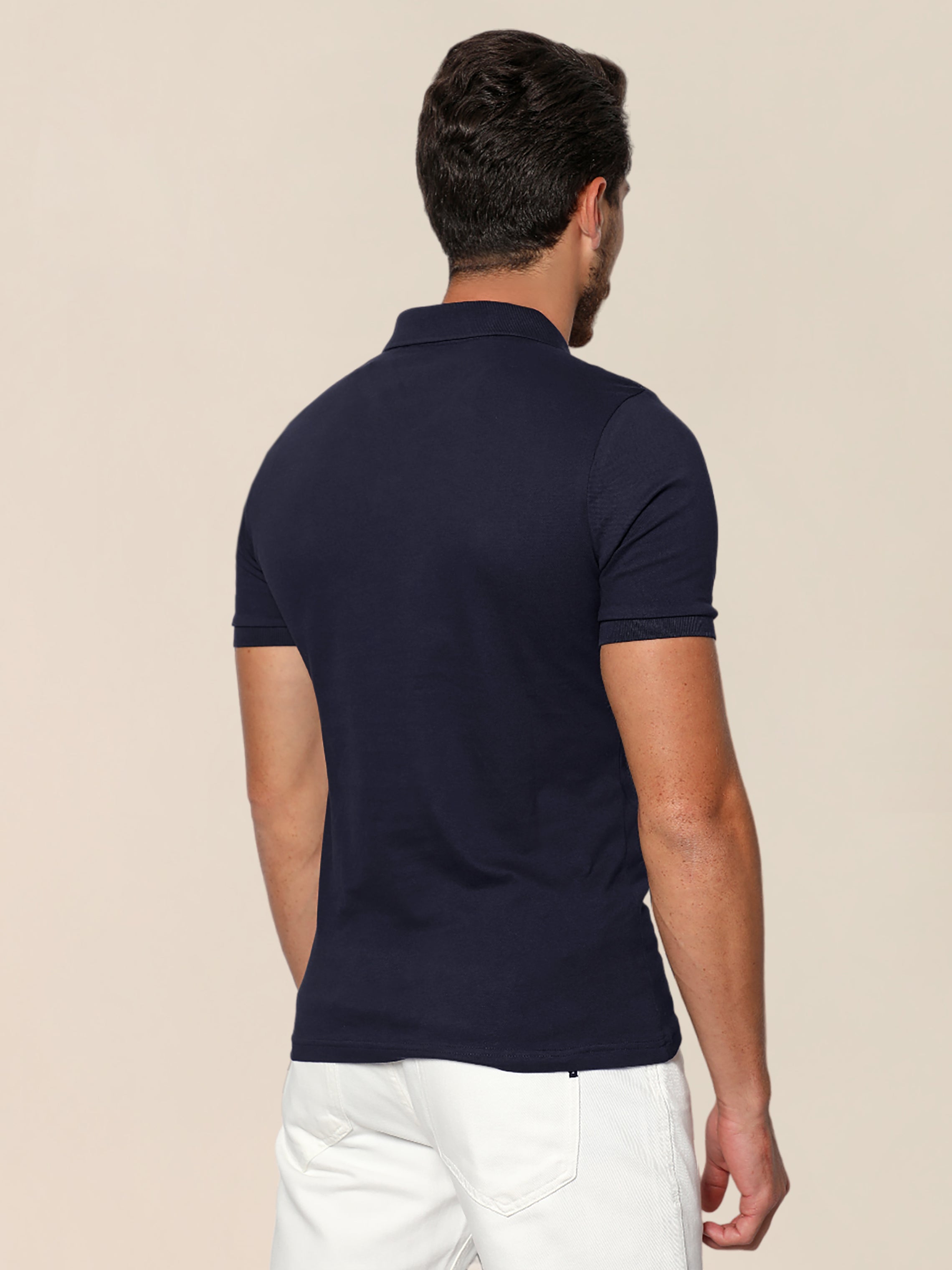 Men Navy Slim-Fit Polo With Chest Logo