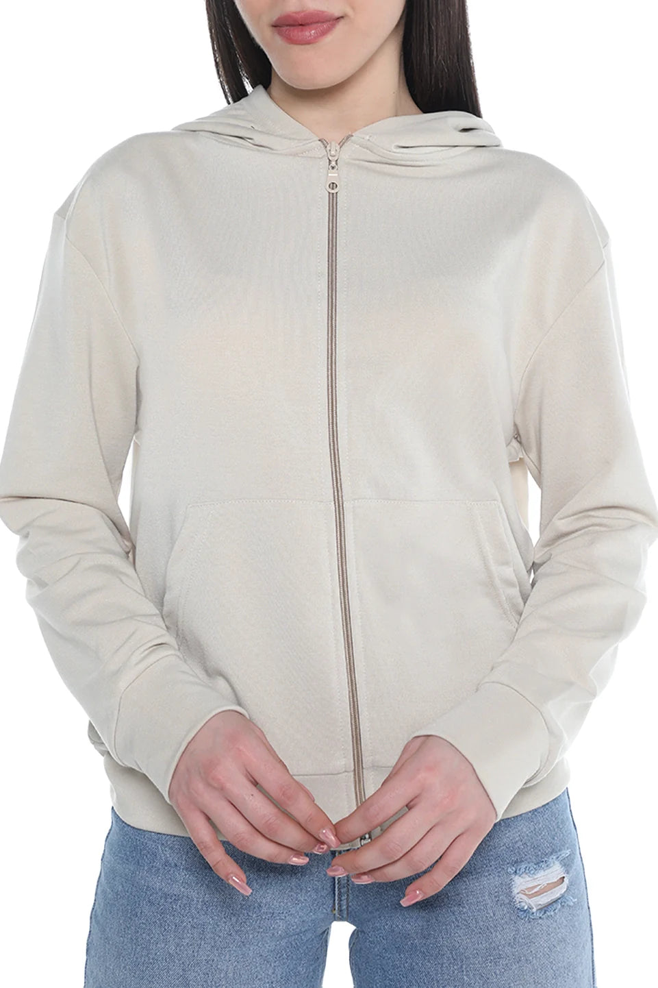 Beige Cotton Jacket with Hood