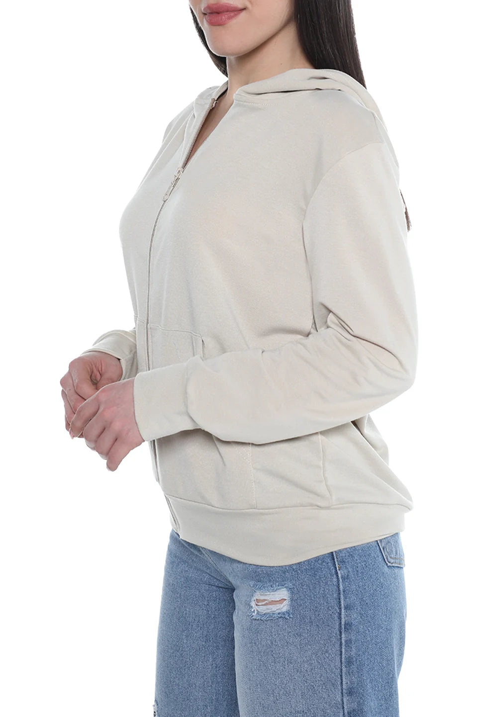 Beige Cotton Jacket with Hood