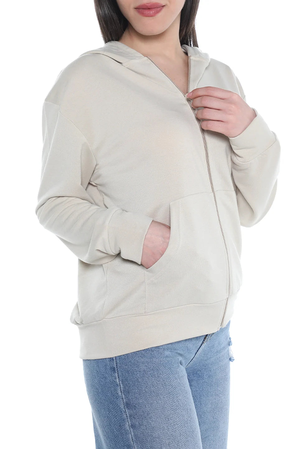 Beige Cotton Jacket with Hood