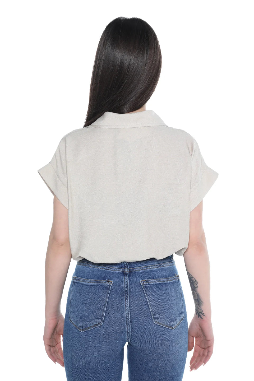 Short Sleeve Crop Beige Shirt