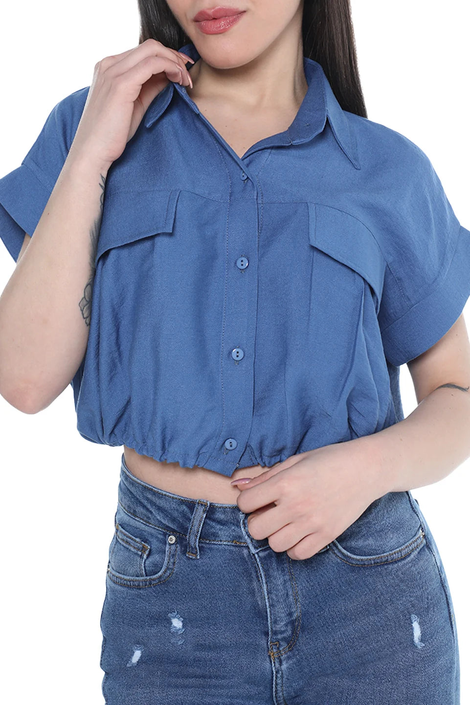 Short Sleeve Crop Blue Shirt