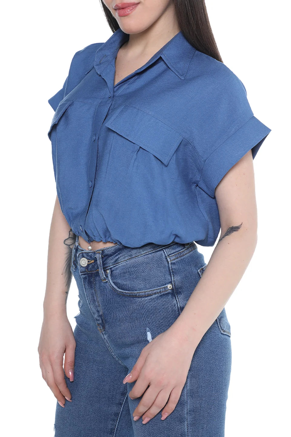 Short Sleeve Crop Blue Shirt