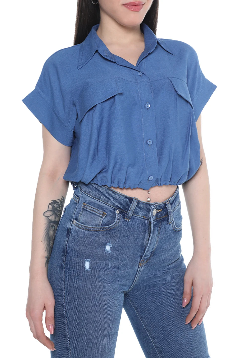 Short Sleeve Crop Blue Shirt