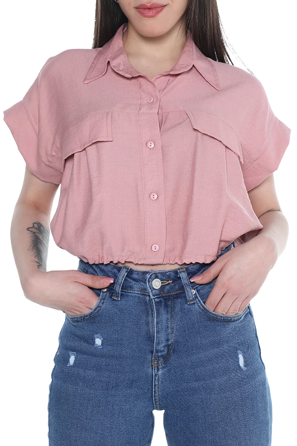 Short Sleeve Crop Pink Shirt