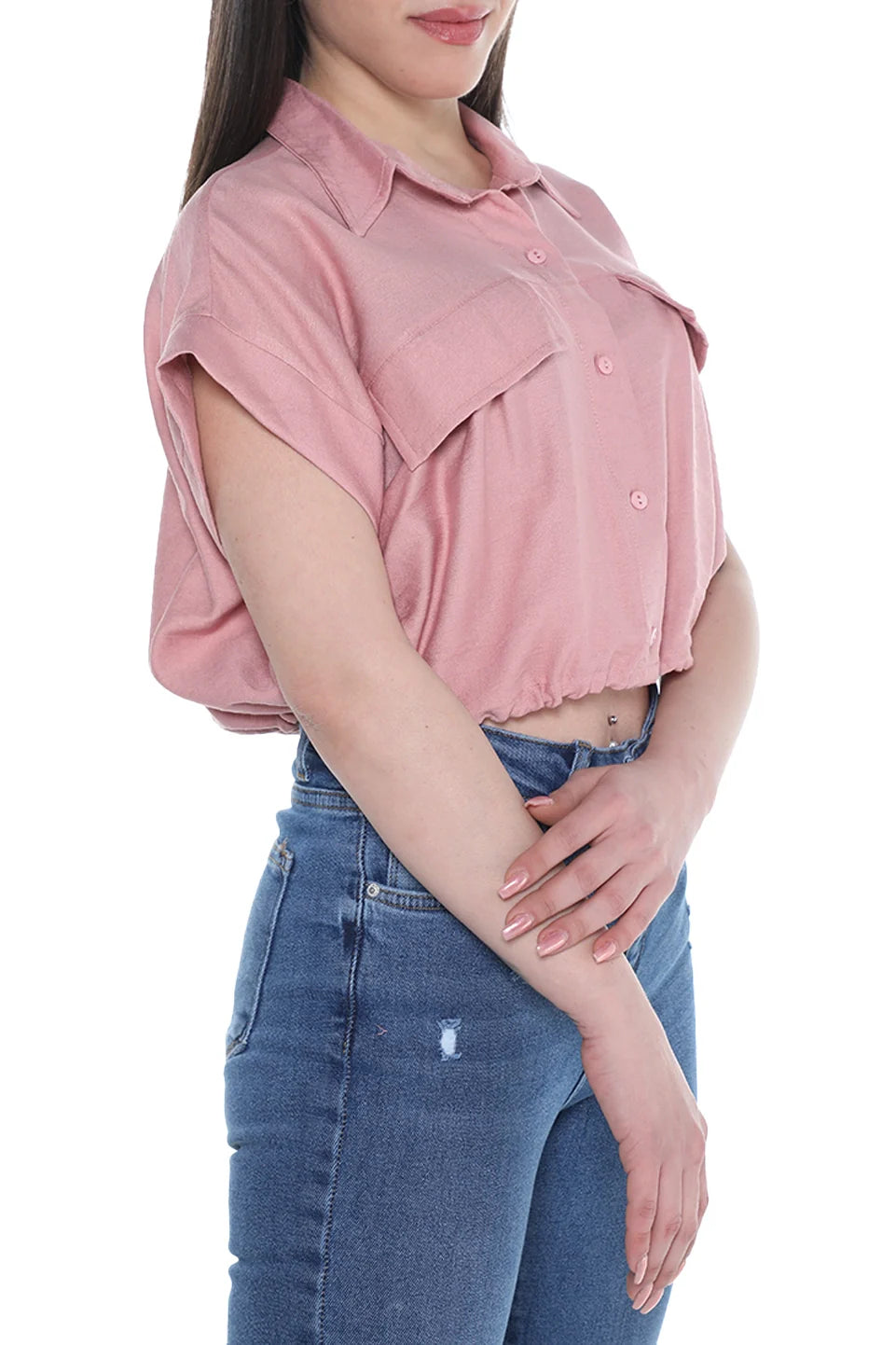 Short Sleeve Crop Pink Shirt