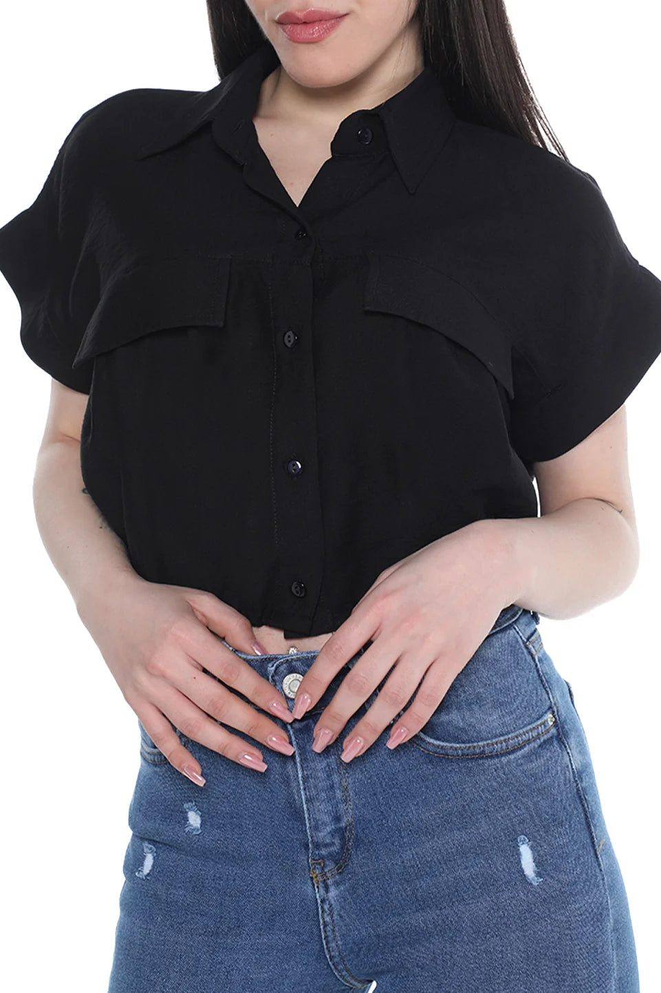 Short Sleeve Crop Black Shirt