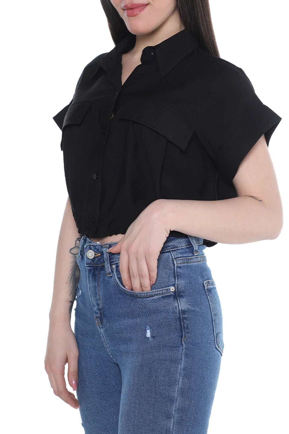 Short Sleeve Crop Black Shirt