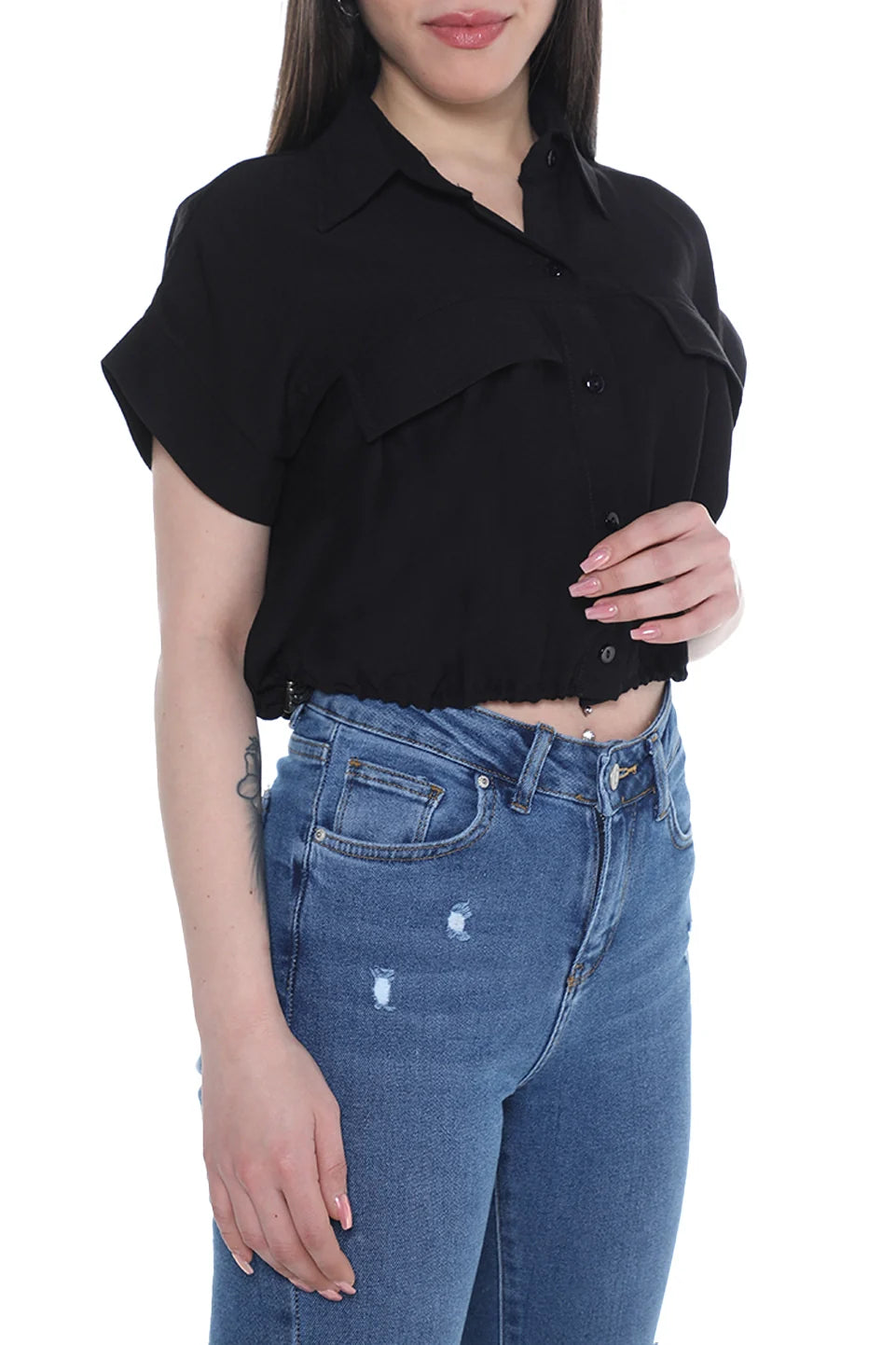 Short Sleeve Crop Black Shirt