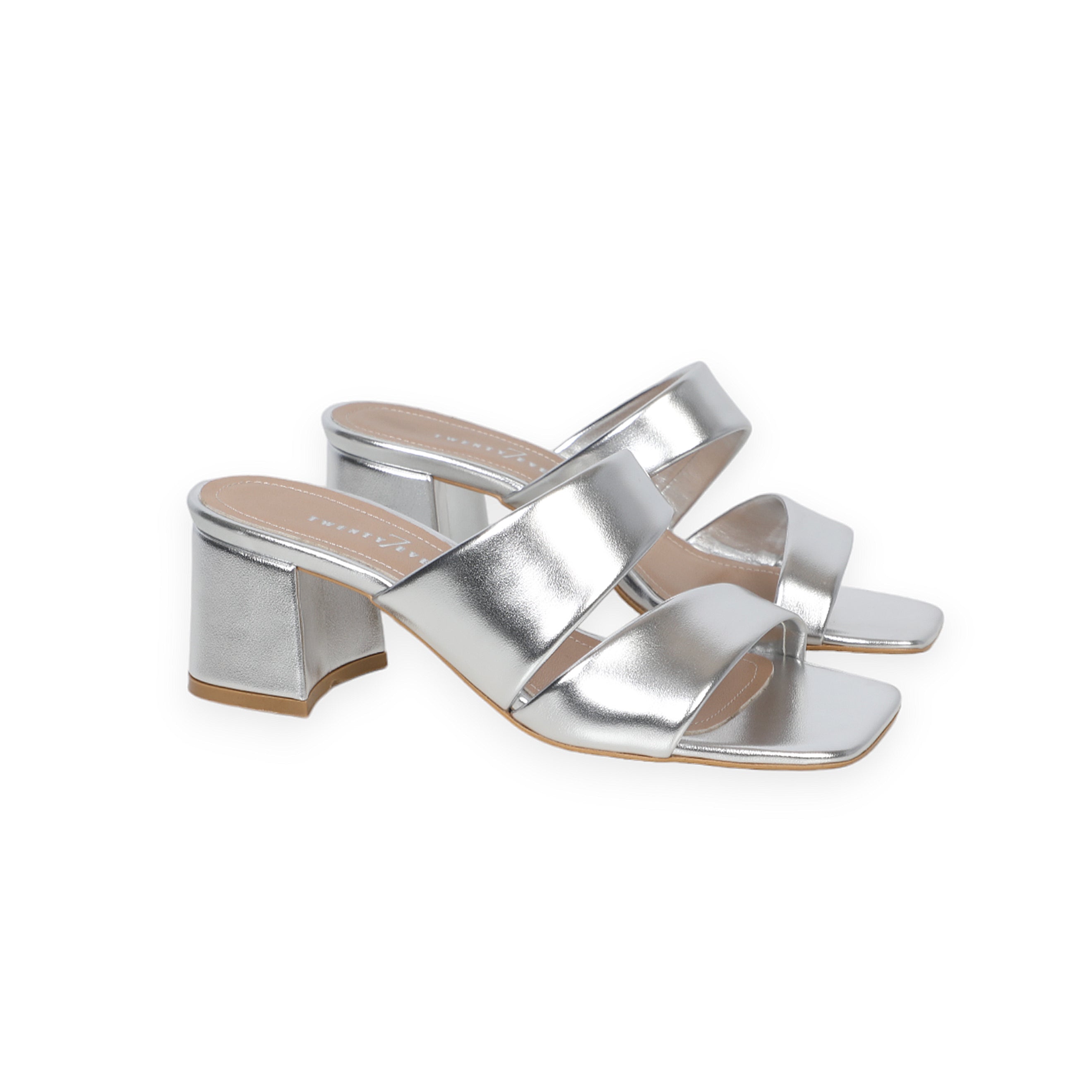 Silver Shoes Open Toe Slip-On Block Heels