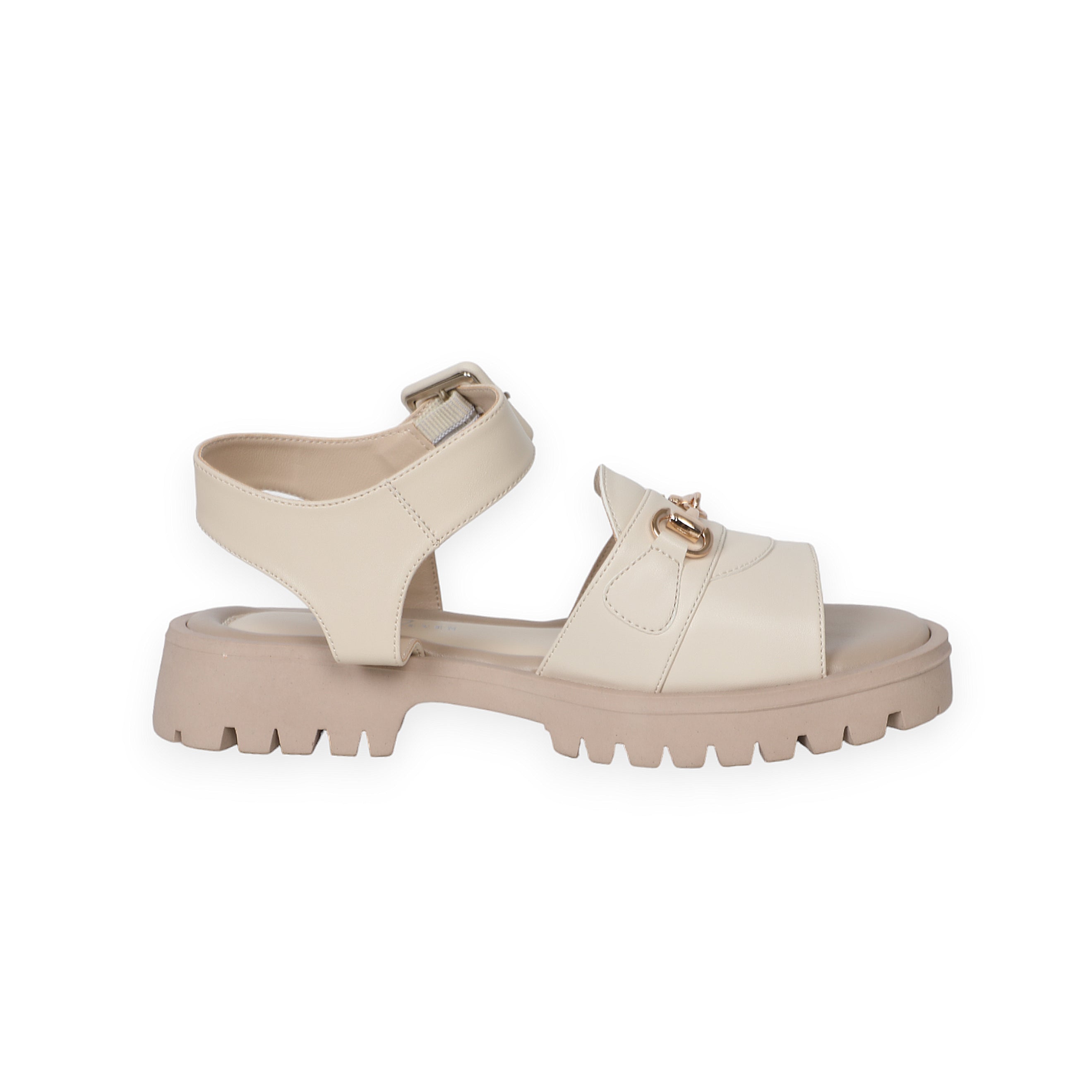 Beige Women Sandals With Sole Ankle Strap
