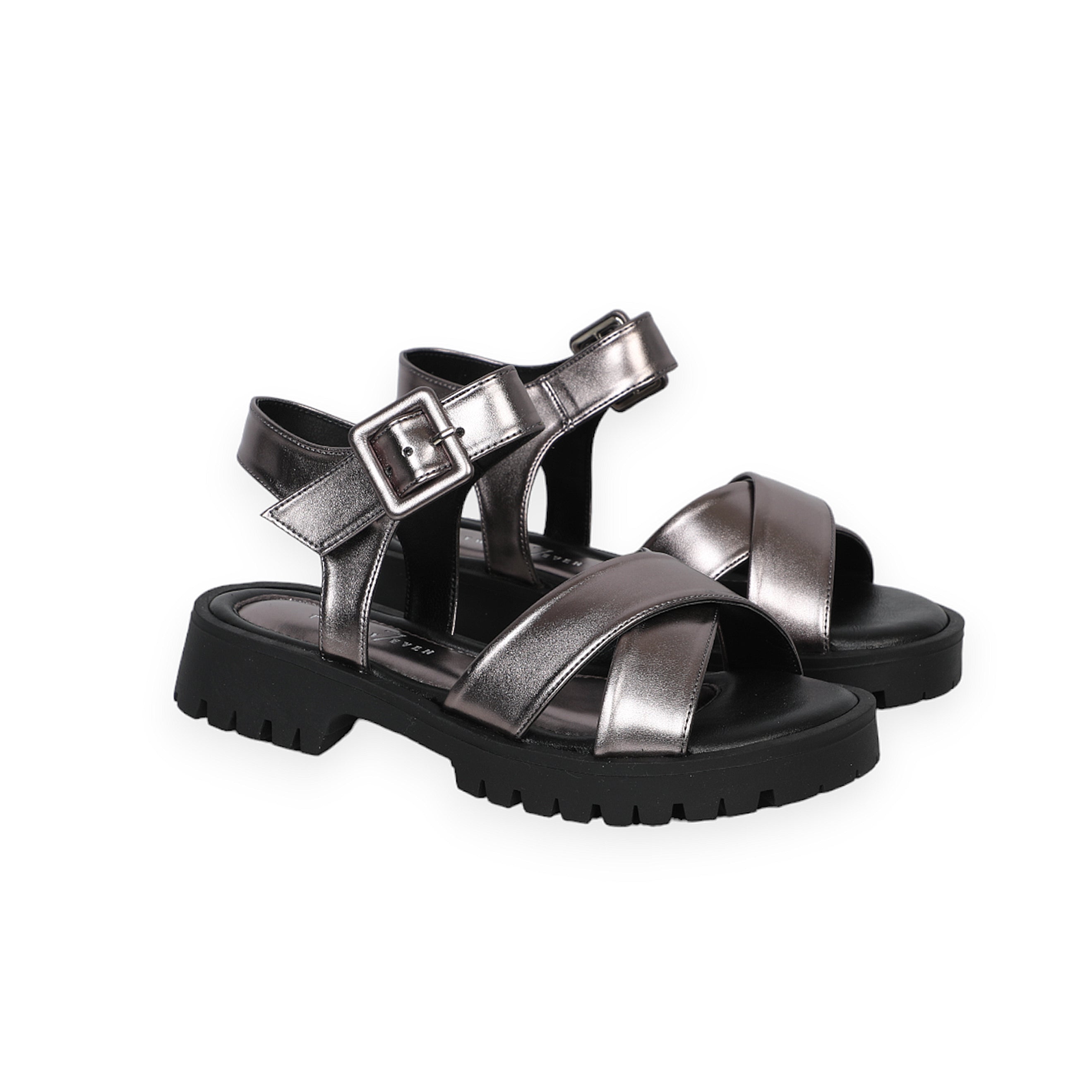 Open Toe Ankle Strap Grey Sandals