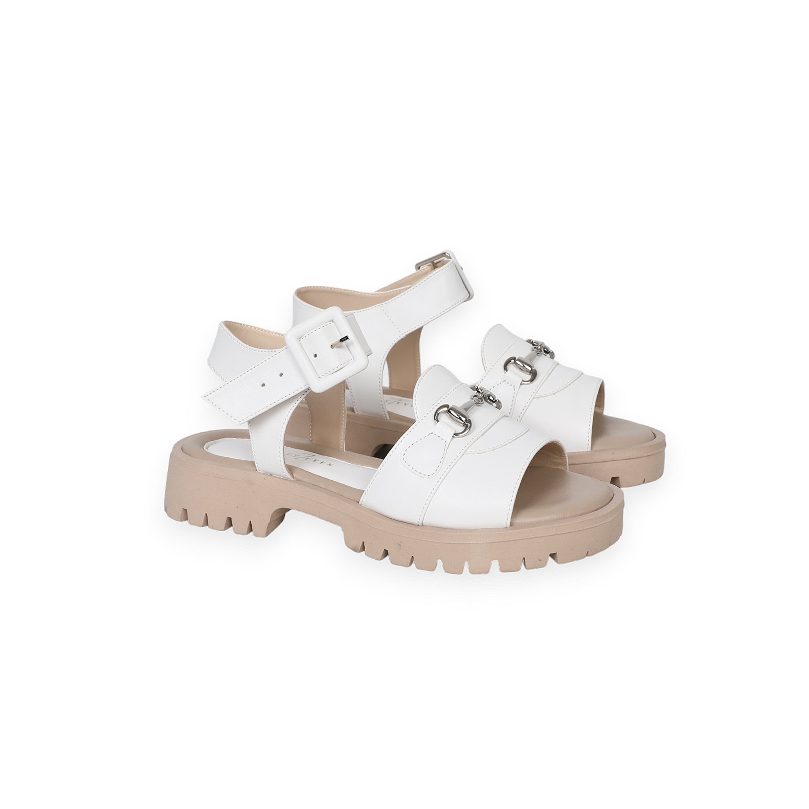 White Women Sandals With Sole Ankle Strap