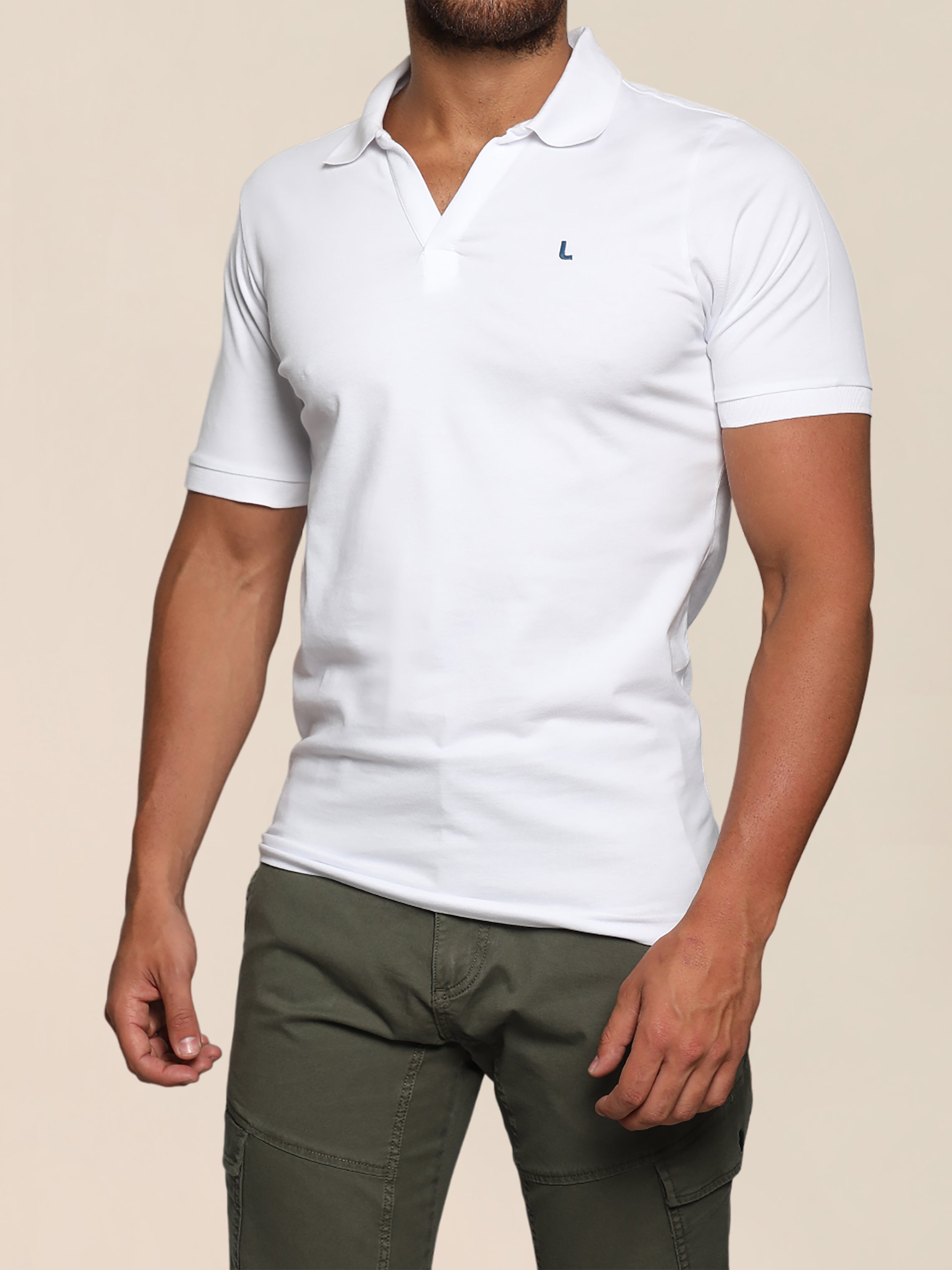 Men White Slim-Fit Polo With Chest Logo