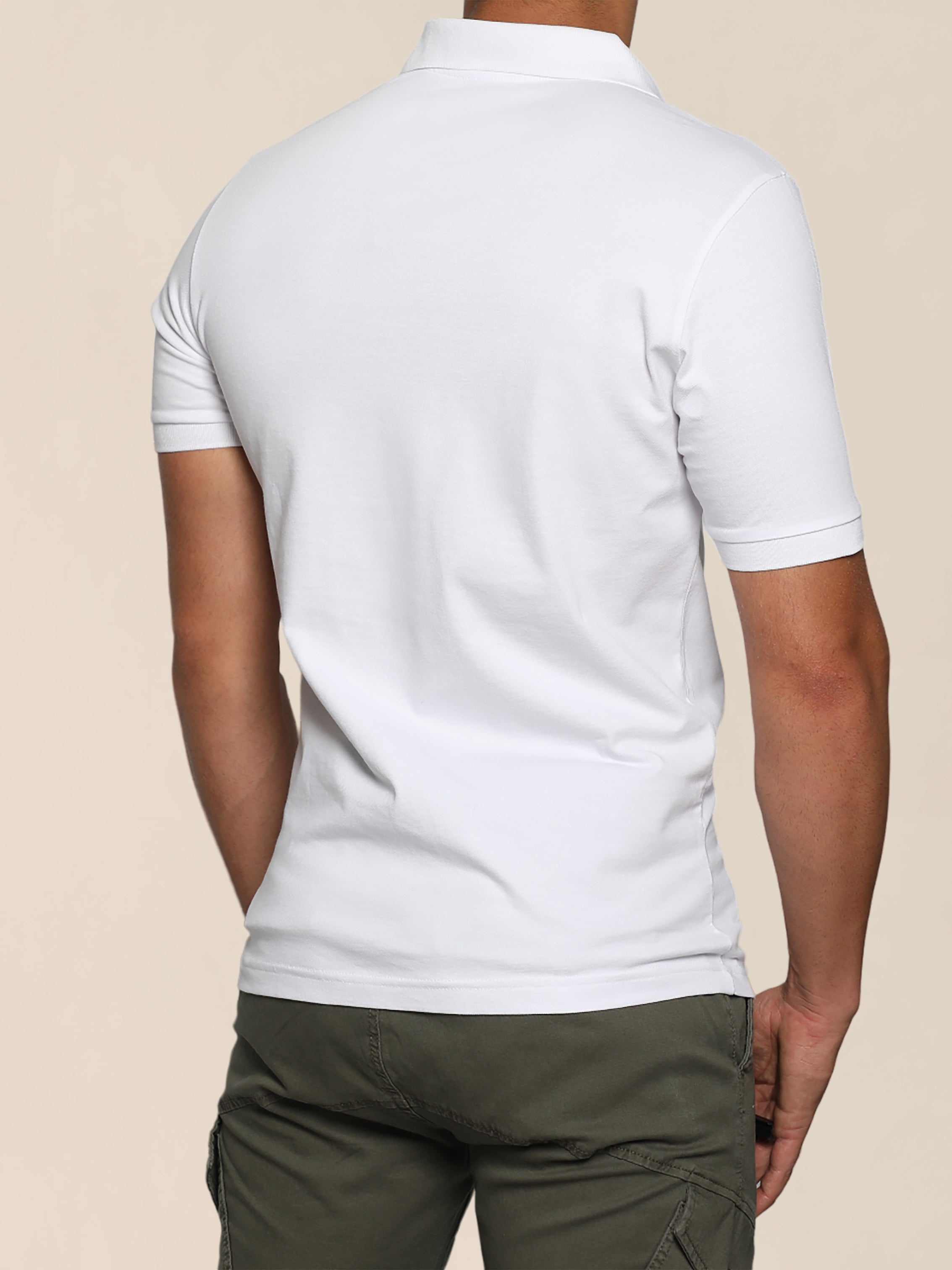 Men White Slim-Fit Polo With Chest Logo